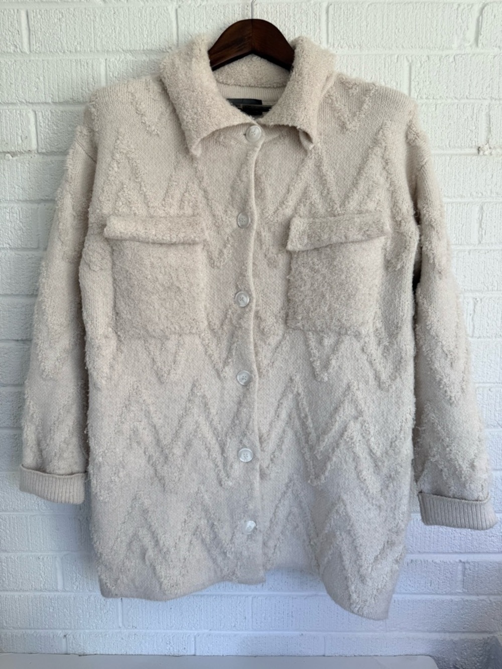 Anthropologie Cream Chevron Teddy Jacket - Picture 1 of 9